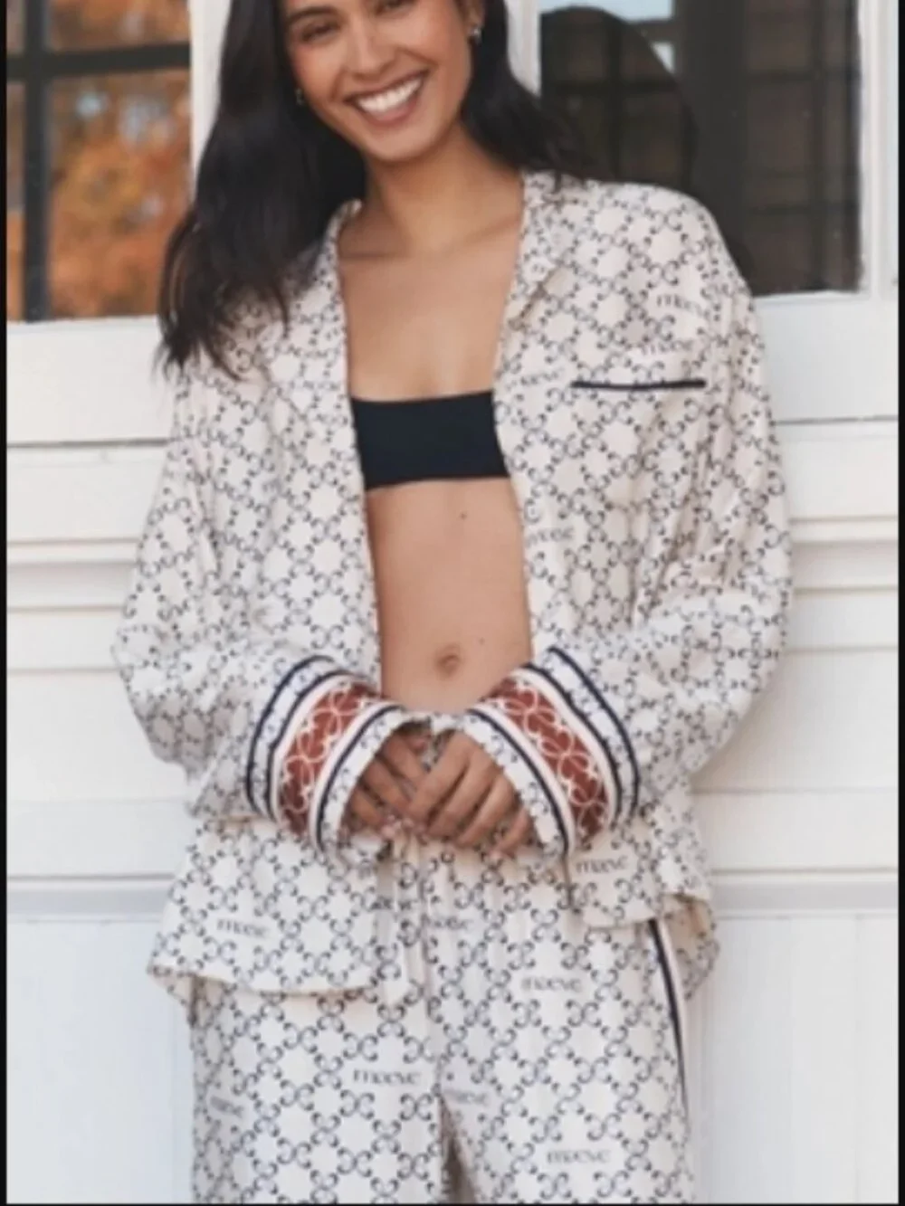 NWT Anthropologie Maeve Ivory Silken Pajama Top Wide Leg Pants SET